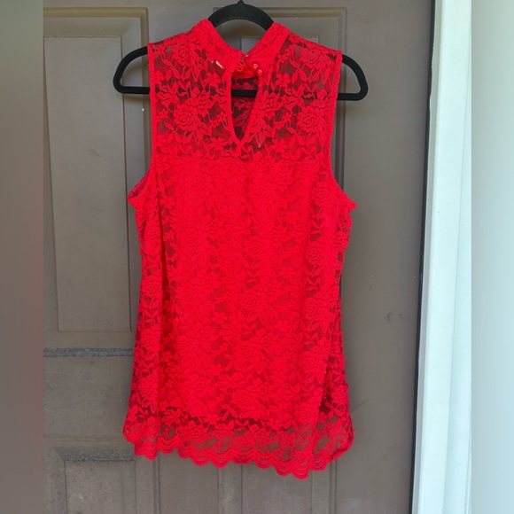 NY Collection Vibrant Red Lace Top - Picture 4 of 4